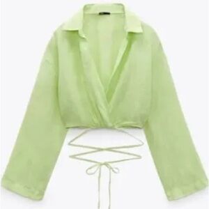 Zara Light Green Wrap Tie Blouse